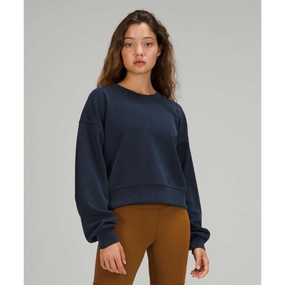 LULULEMON Perfectly Oversized Cropped Crew Softstreme True Navy Blue Pullover 12 - Picture 1 of 9